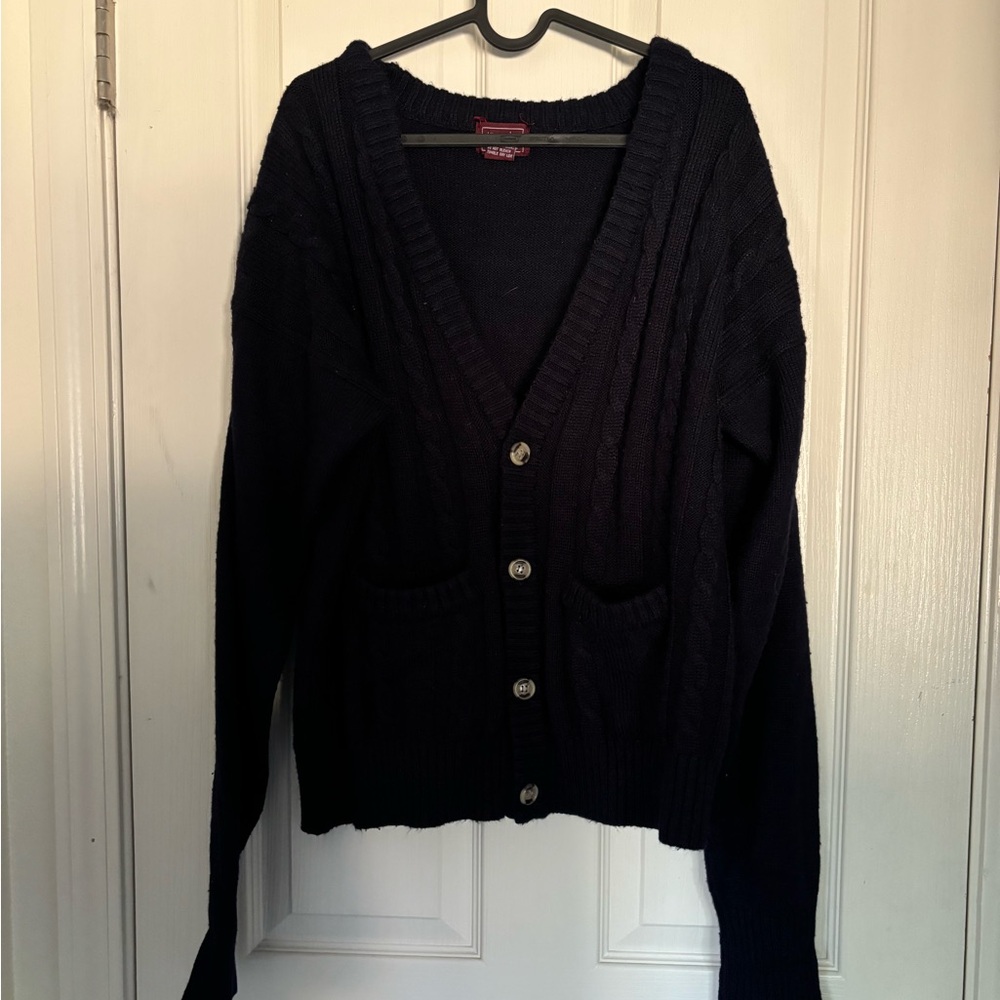 navy cable knit cardigan